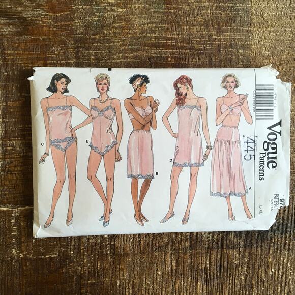 Vogue Sewing Pattern 9765 Slip Camisole Panties Teddy Half-Slip 16-22 L-XL UNCUT - Picture 1 of 2